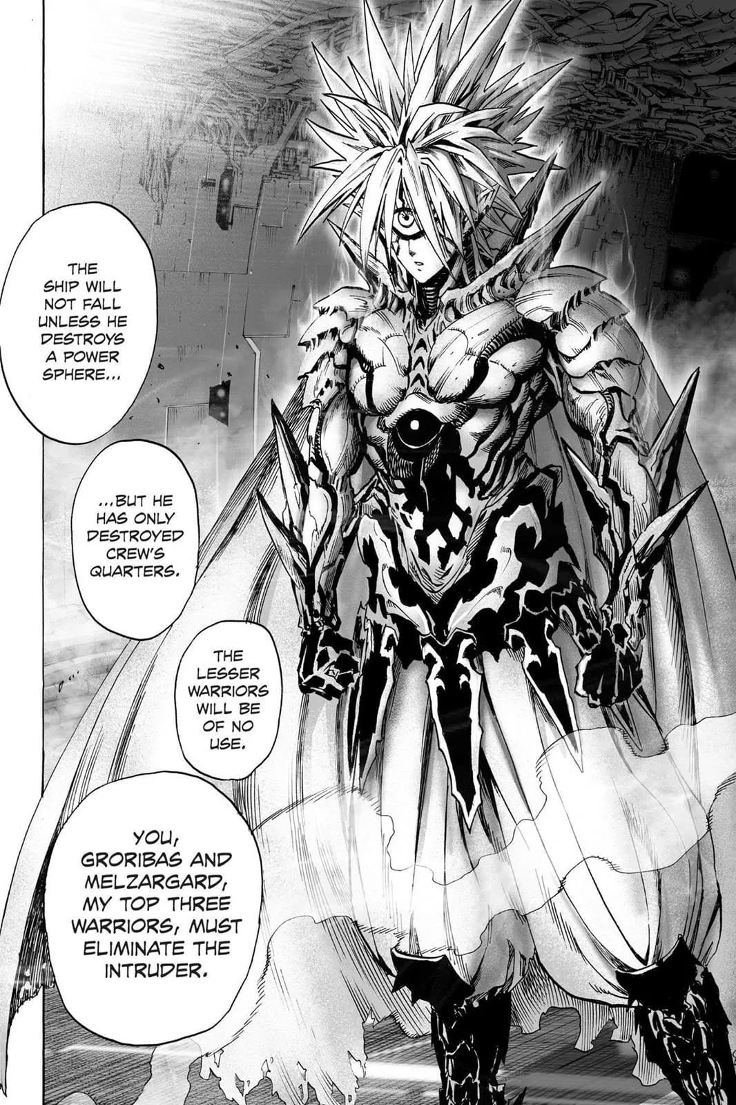 Lord Boros orders Groribas, Melzargard, and Geryuganshoop to eliminate Saitama.