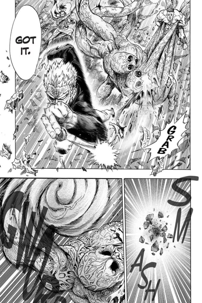 Bang snatches the marble and destroys it while the monster prepares a counterattack.