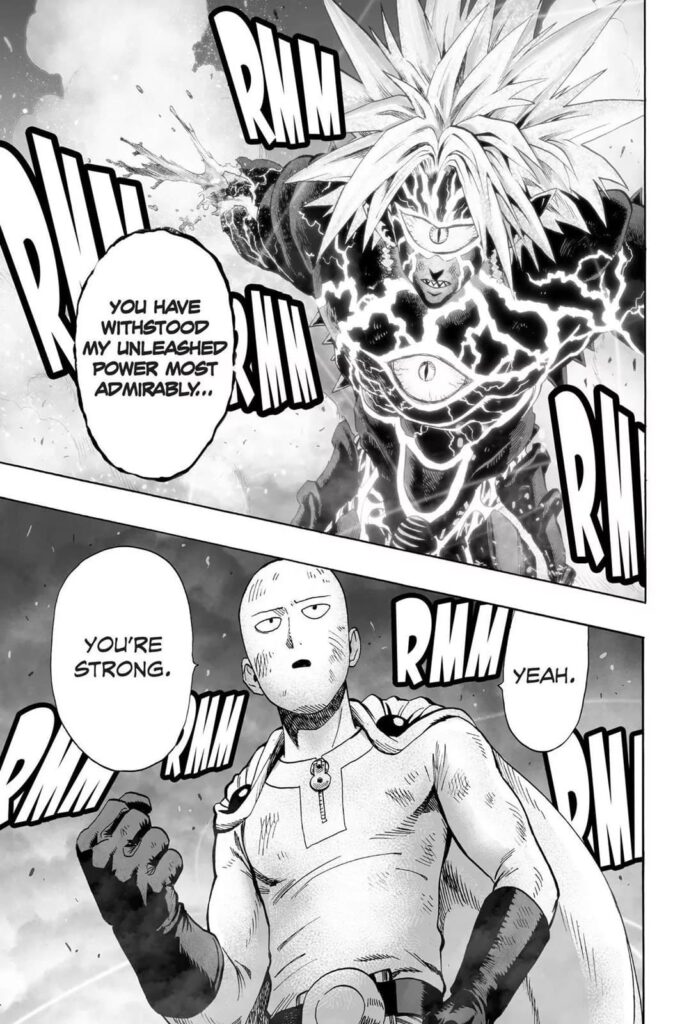 Cut to the scene, Boros and Saitama start fighting.