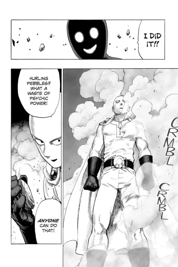 Saitama stands unaffected after the attack.