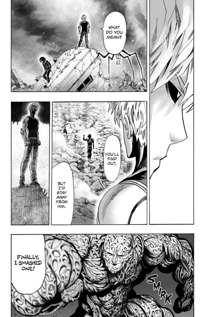 Genos wonders, but Drive Knight leaves, cutting the scene to the monster alien Melzargard catches Silver Fang.