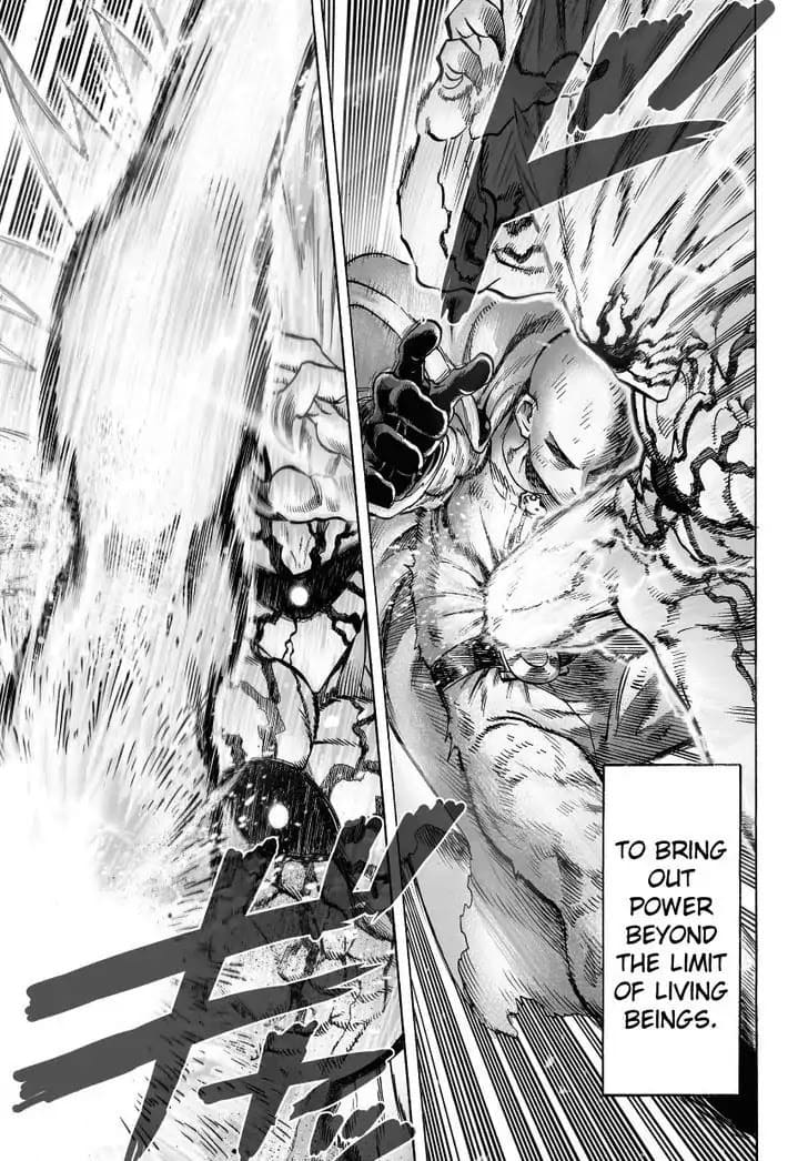 Lord Boros kicks Saitama in the belly using his knee and follows it up with an upward kick.