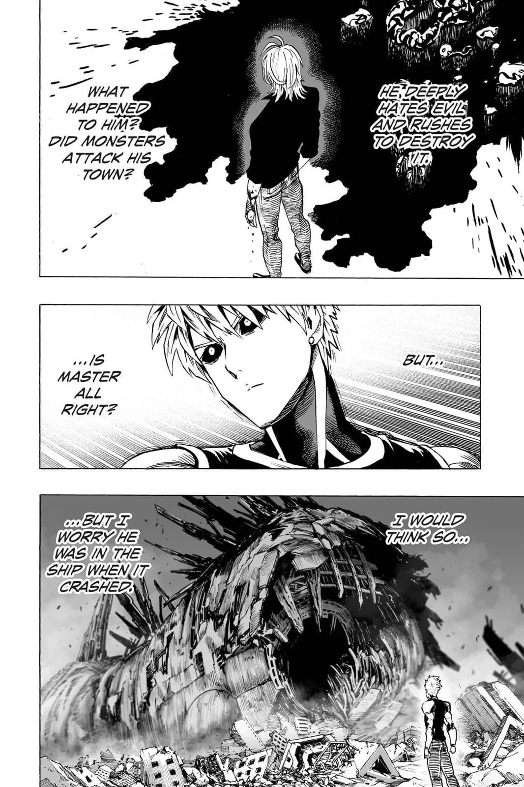 Genos thinks of Amai Mask's past and why he acted that way while pondering where his Sensei is.