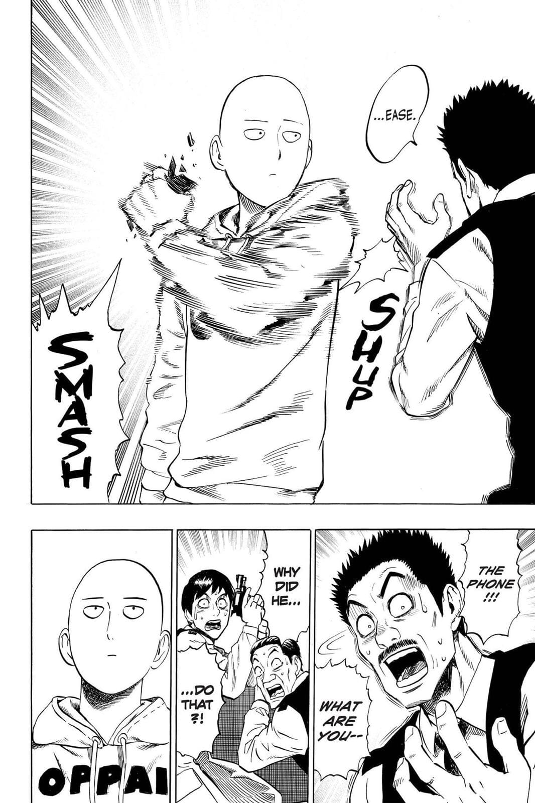 Saitama suddenly snatches the phone from the police director.