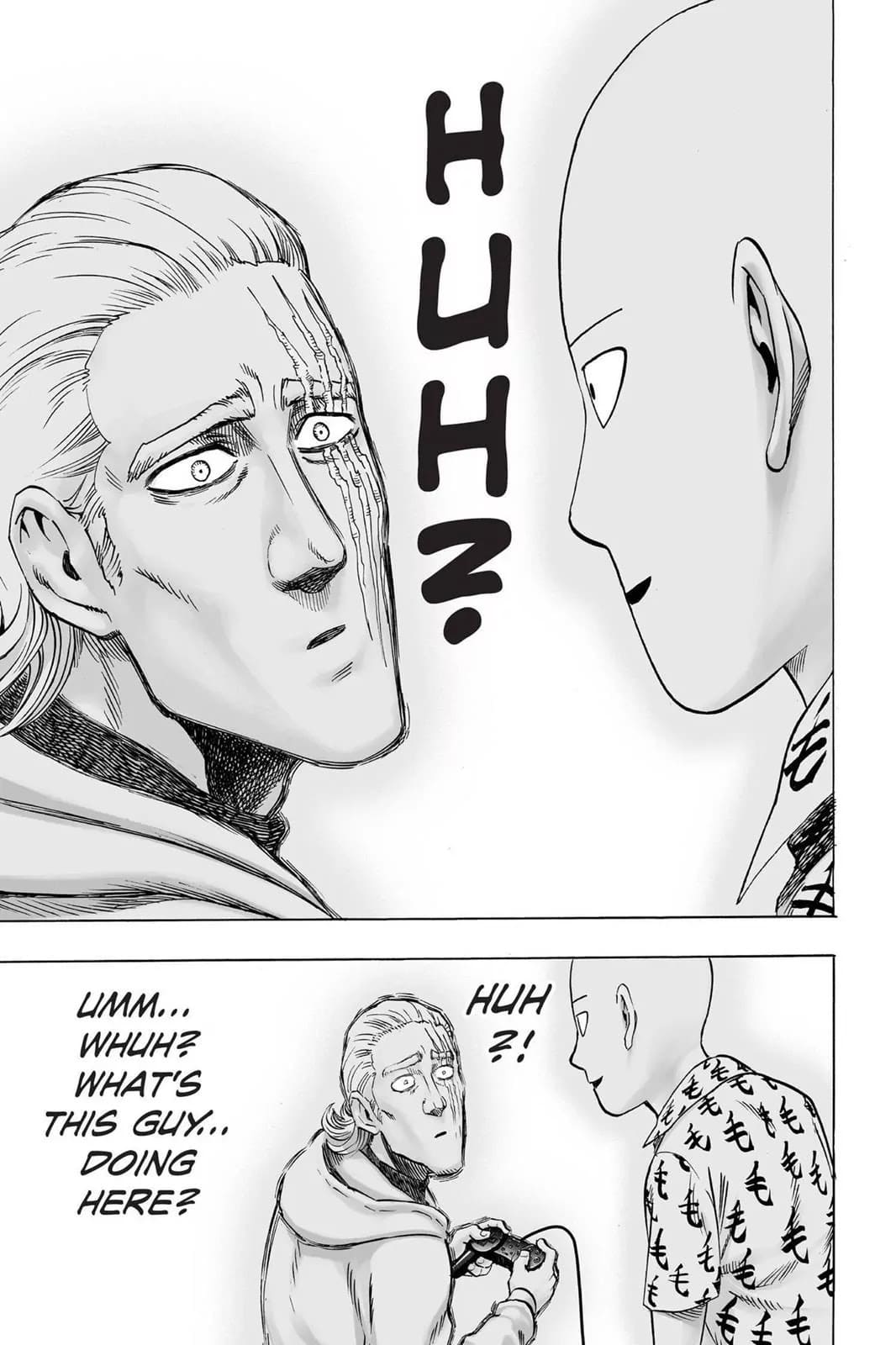 King wonders about what Saitama is doing in his room.