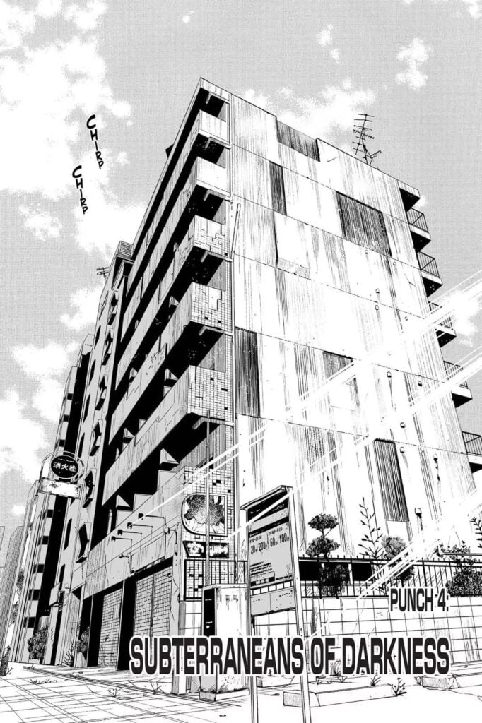 A building in the cover image for One Punch Chapter 4, Subterraneans of Darkness.