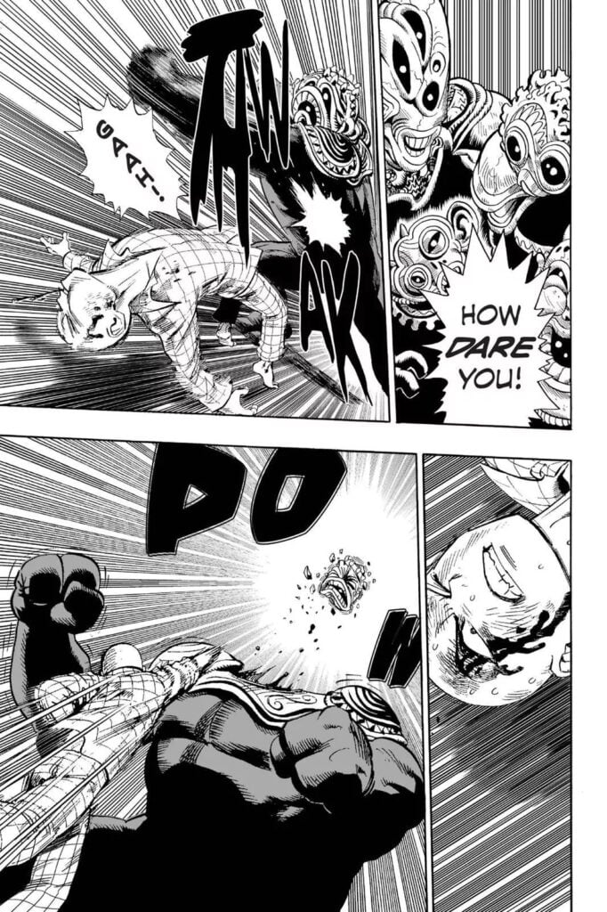 Other monsters fight back against him and Saitama countered a punch sending one of the monster's head fly.