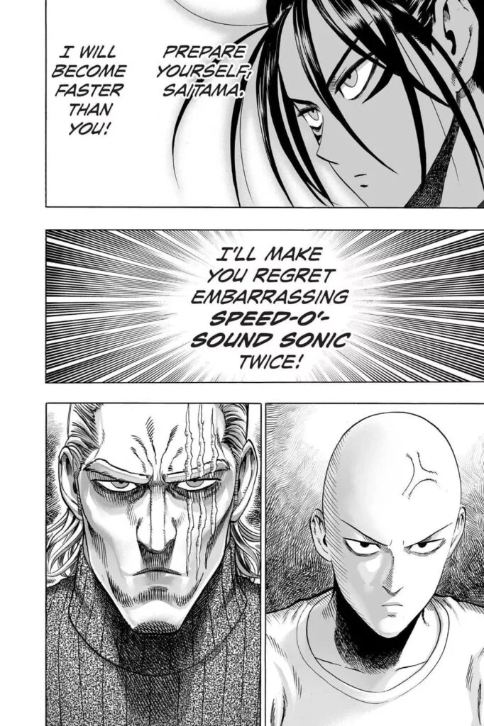 Sonic gets serious and wants to be faster than Saitama, while Saitama and King seriously face off.