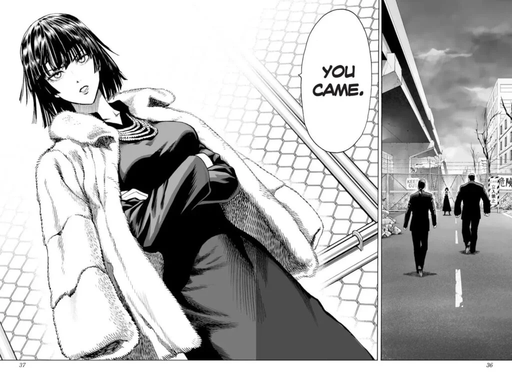 Two men in suits approach Fubuki.