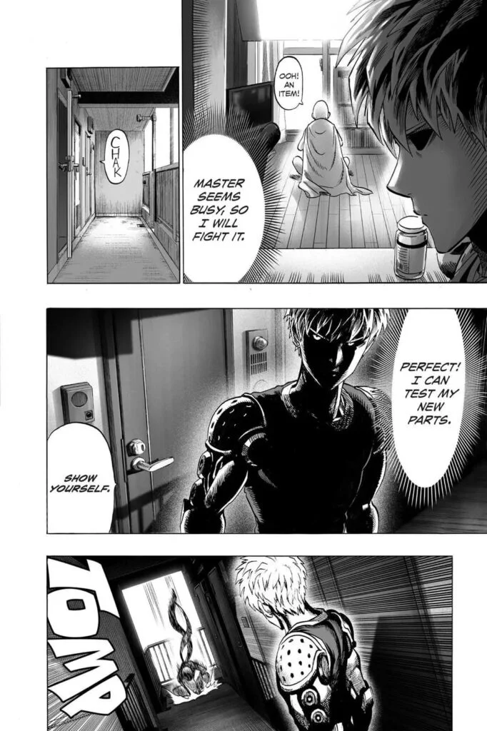 Saitama doesn't care about the approaching threat, so Genos also decides to face it to test his new parts.