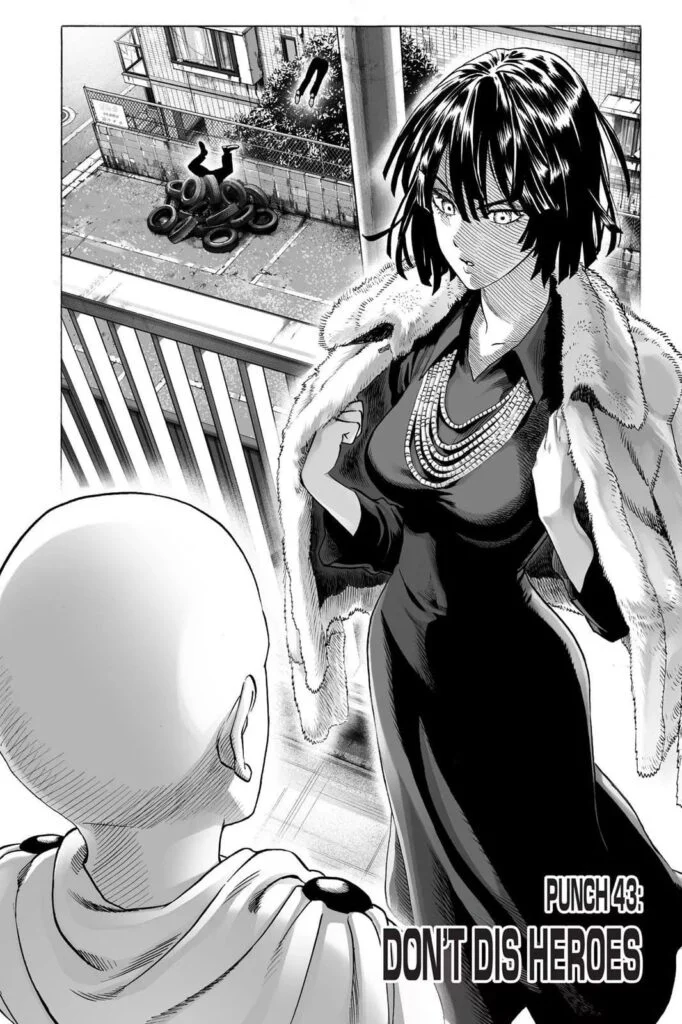 Saitama and Fubuki stand face to face.