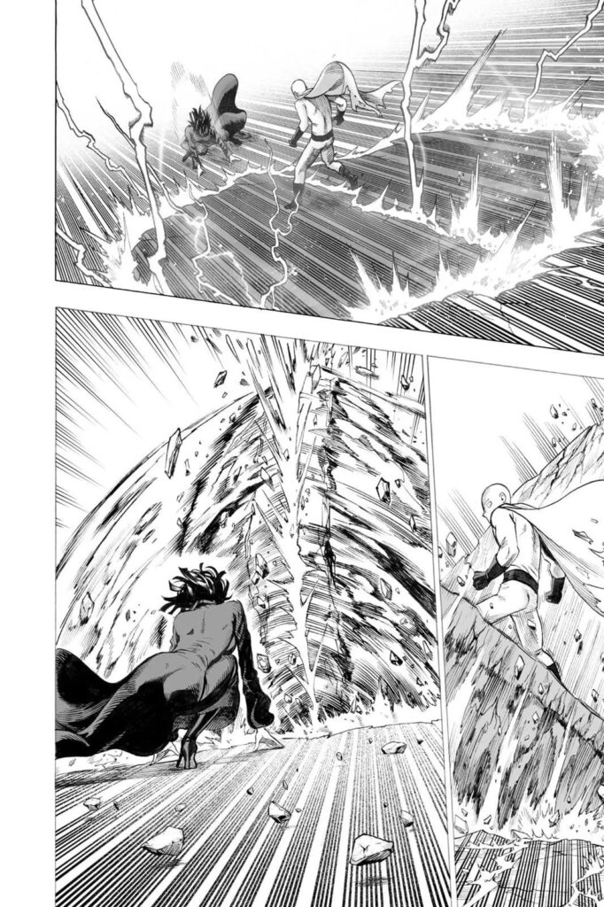 Fubuki launches another attack at Saitama by splitting the ground and sandwiching our hero in between.