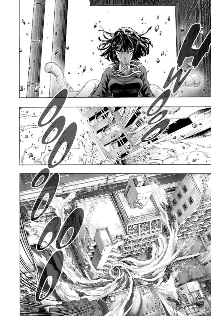 Fubuki releases her psychic powers, and dust and debris accumulate around her.