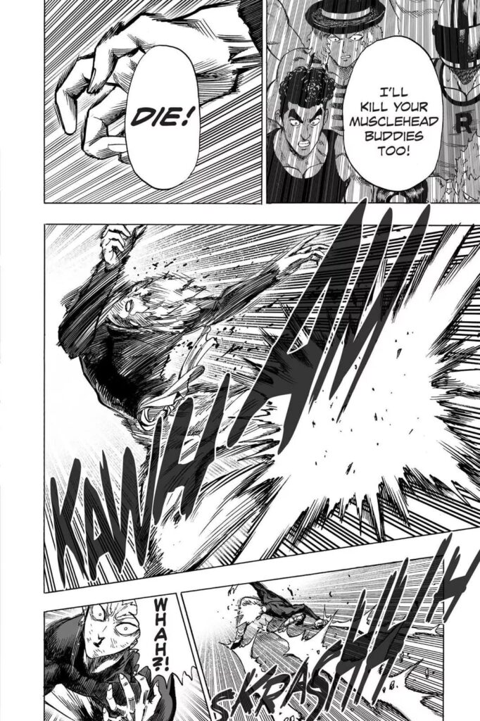 One of the gang members attacked Garou and sent him back off with a bloody nose.