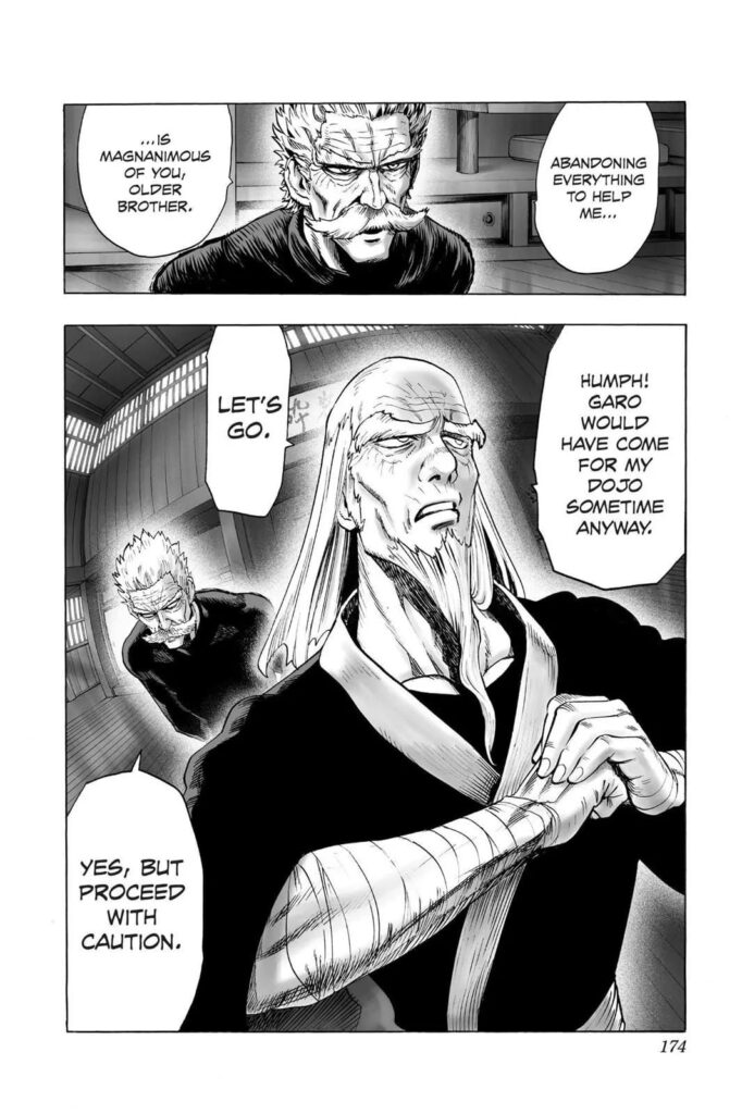 The other old man named Bomb is Bang's older brother, and he seriously cracks his knuckles as he joins the hunt for Garou.