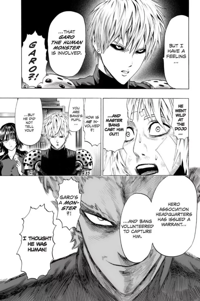 Genos explains the connection between Bang and Garou and how Garou is now wanted by the association.