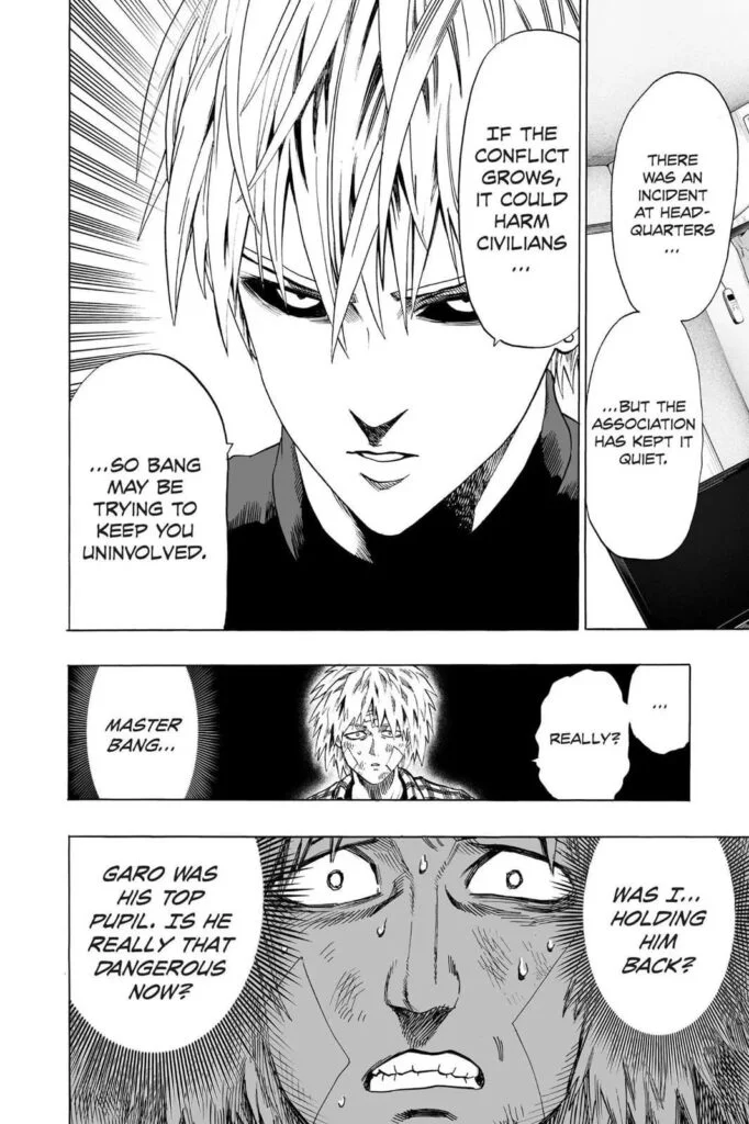 Genos explains the incident in the headquarters with Garou, and Charanko discovers Garou was Bang's top pupil.