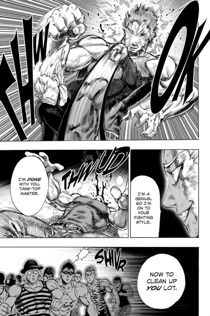 Garou immediately counters him, and Tank-top Master falls. Garou turns his attention to the crew.