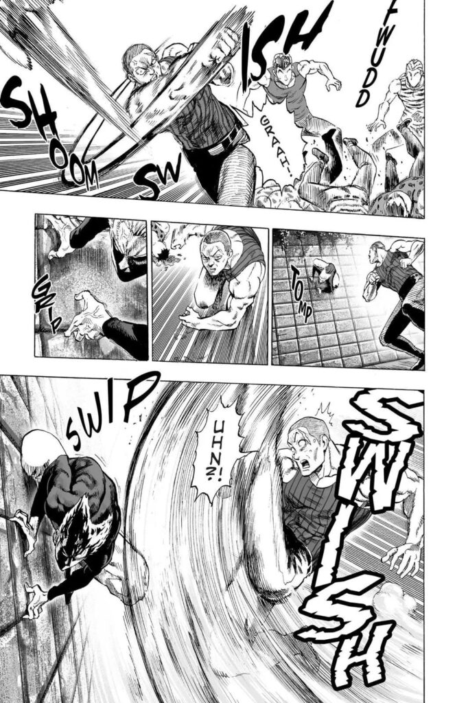 Another crew attacks Garou, but he dodges and prepares to counter.