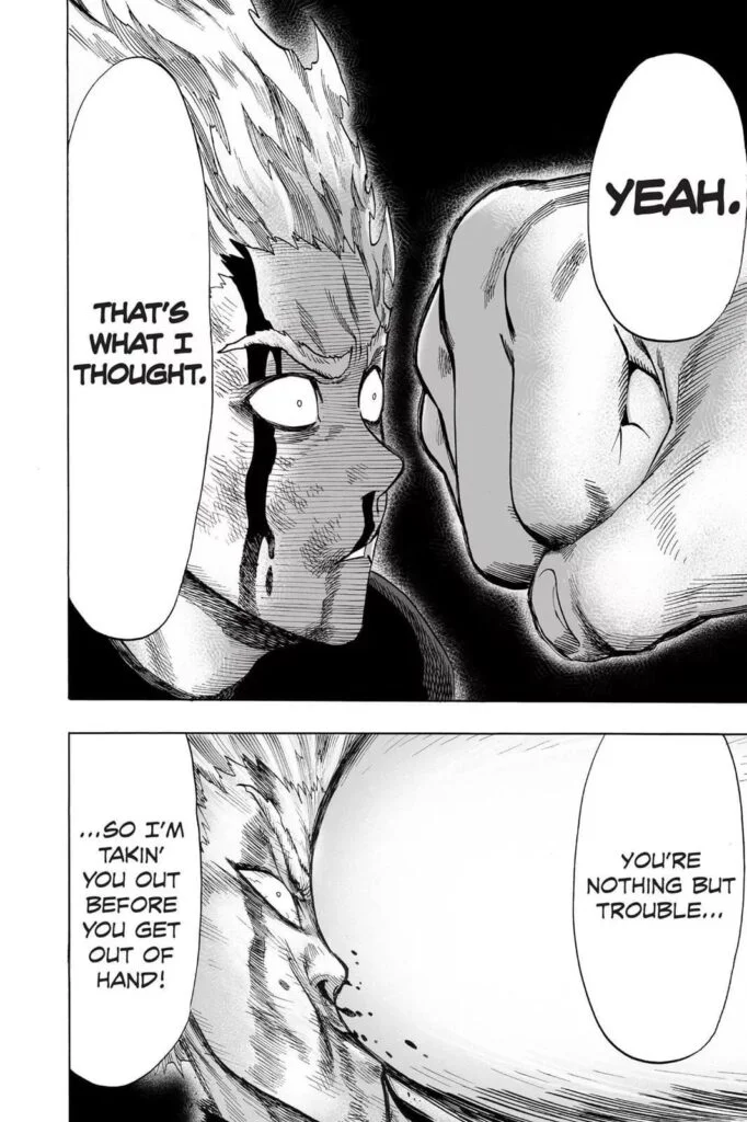 Garou gets hit by a massive punch in the face.