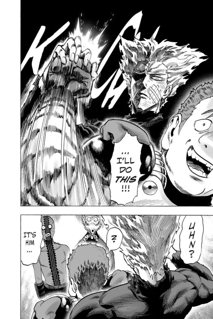 Garou appears behind Class C, and the two heroes with him look surprised.