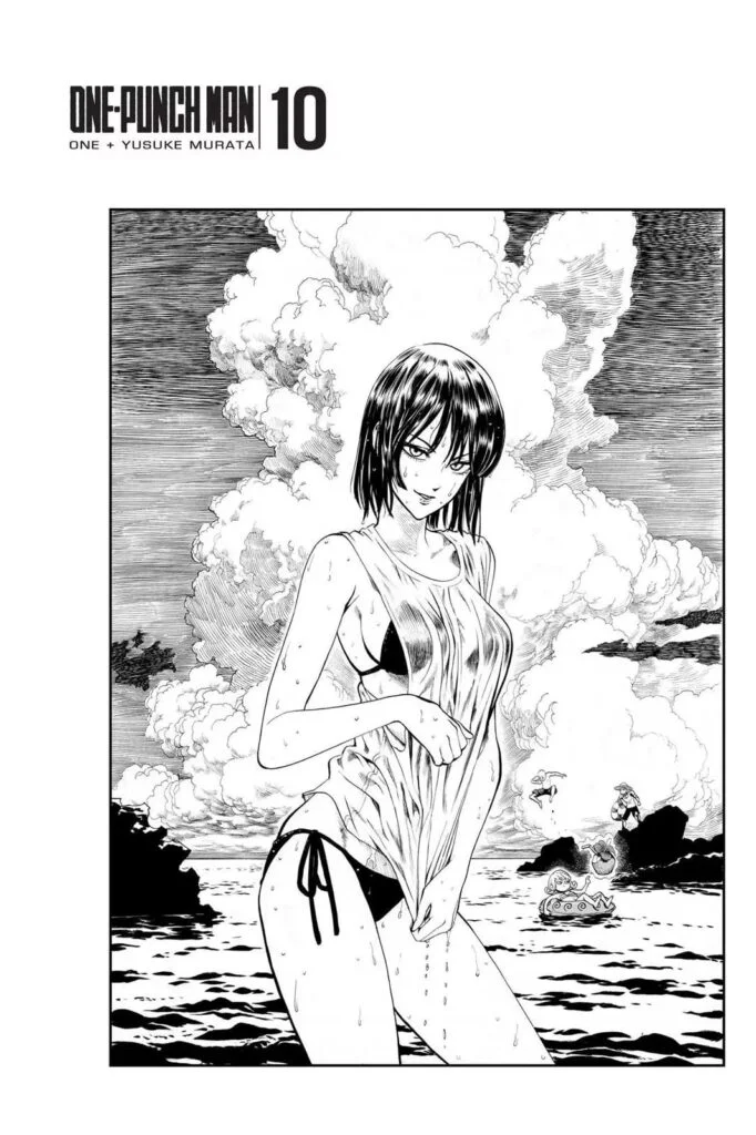 Fubuki is on the beach wearing a see-through t-shirt that shows her bra and bikini with her wet body.