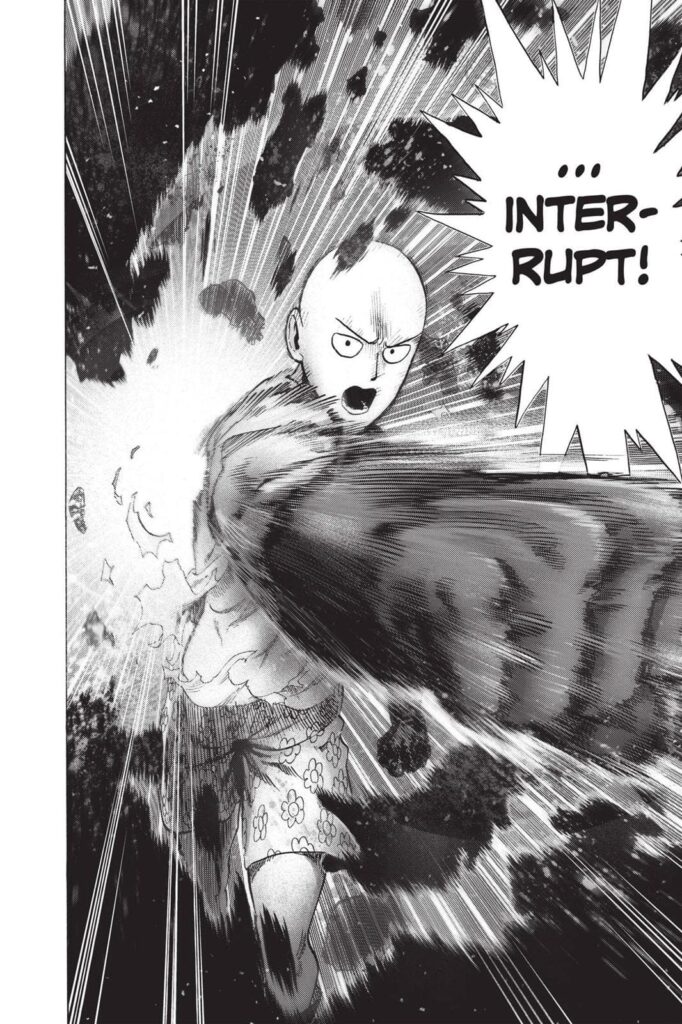 Saitama destroys the monster with a single punch.