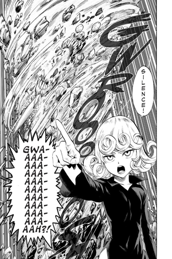 Tatsumaki appears and destroys the monster Gigakigan.