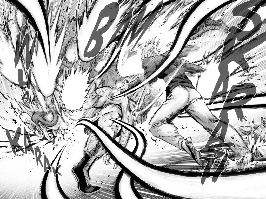 Bang continues to attack Demon Pugilist even if his face gets destroyed.