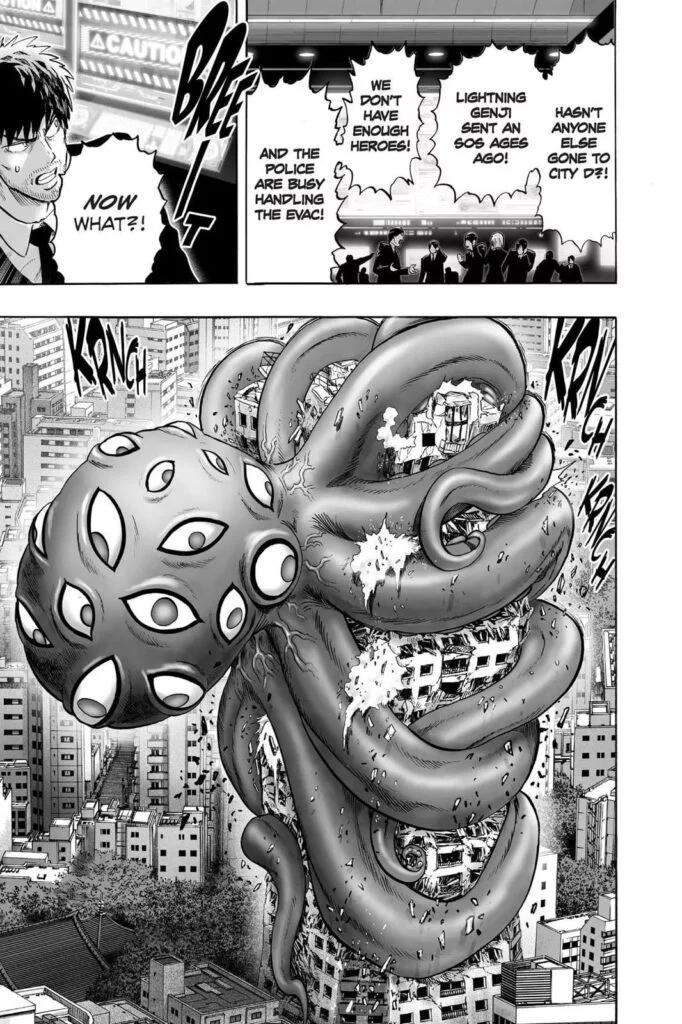 The Agents at H.A headquarters are in panic while a giant octopus monster is seen crushing a building.