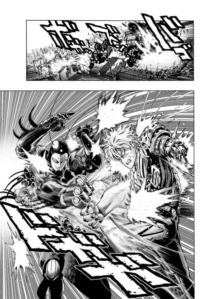 The houses get burned as Genos attacks the monster cockroach.