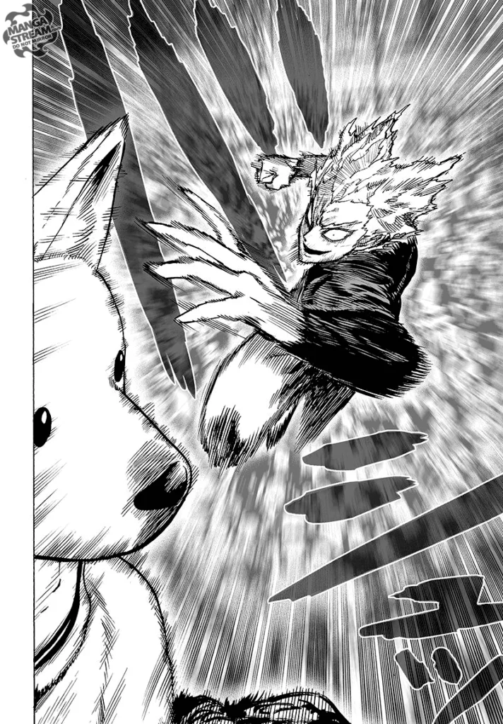 Garou jumps and attacks Watchdog Man with a punch.