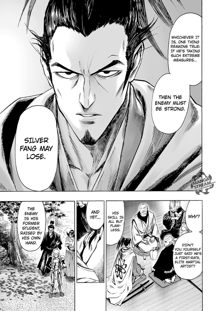 Atomic Samurai tells them that Silver Fang may lose since Garou is his former student raised by his own hand.