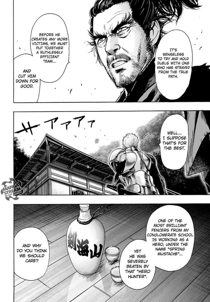 Bushidrilll tells them they should form a team to defeat Garou and the scene cuts to inside the dojo where sake is served.