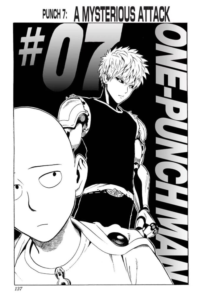 Genos seriously standing behind Saitama.