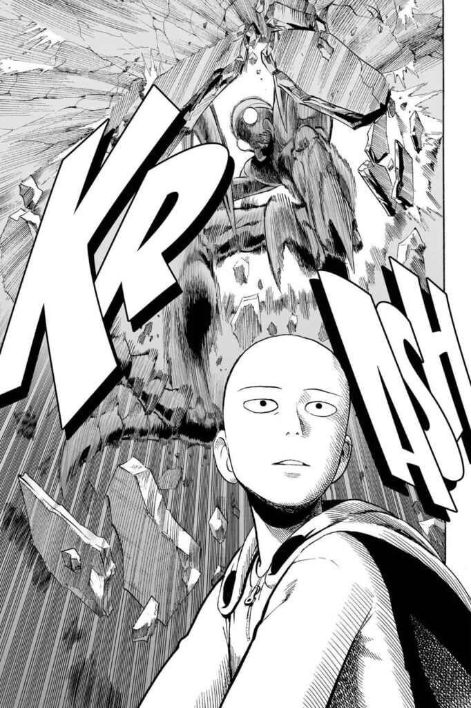 A cyborg insect enters Saitama's apartment destroying his roof.