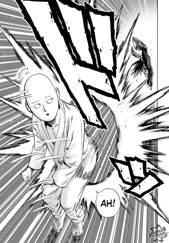 Suiyu gets blown away after getting hit by Saitama's buttocks.