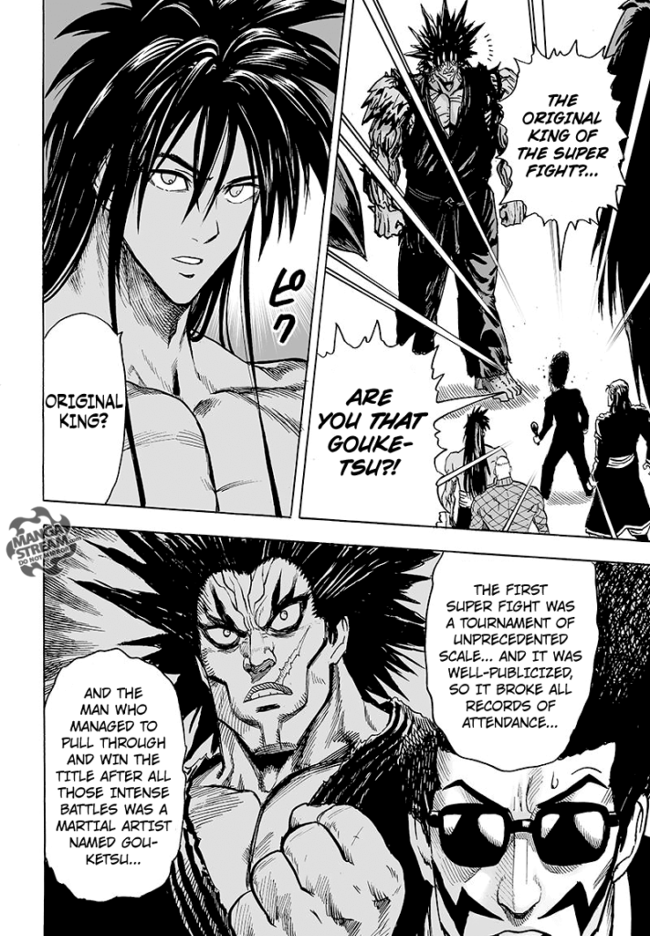 The announcer recalled Gouketsu as the original King of Super Fight, who won all the intense battles of the tournament.