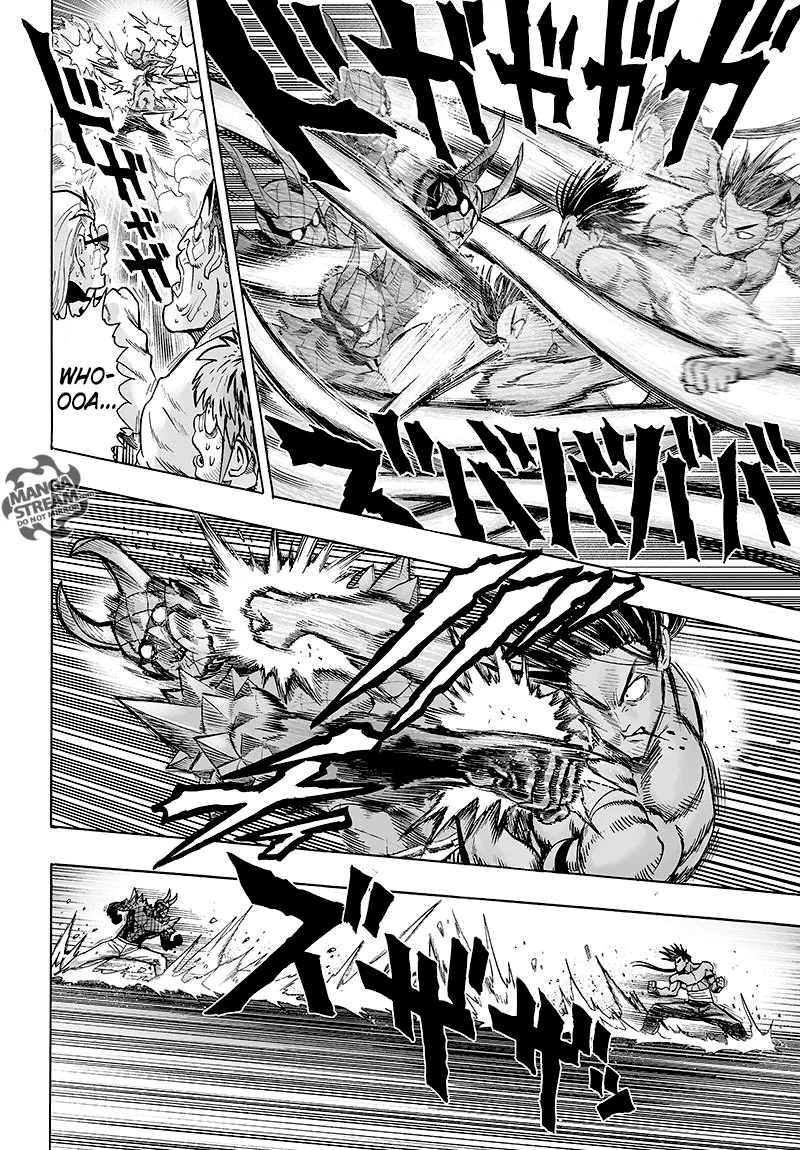 Suiryu and the monster Choze exchange blows, and both of them are hit with each other's punches.