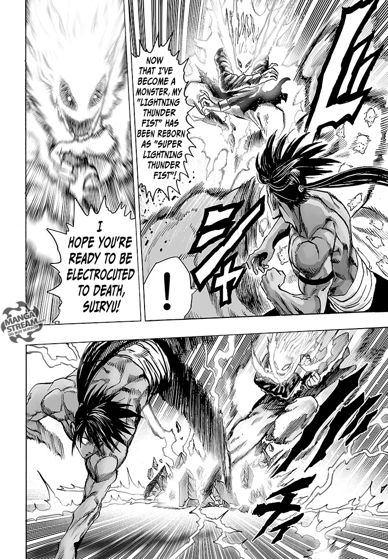 Volten also attacks with a kick flowing with lightning, but Suiryu dodges with a flip.