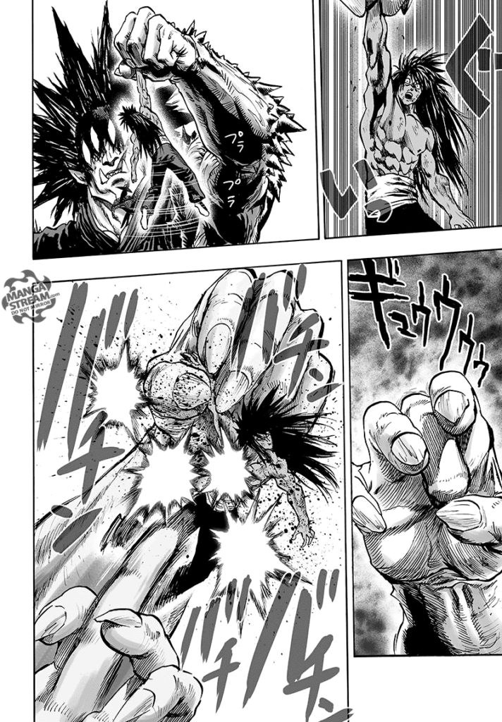 Gouketsu holds Suiryu by his arm and starts flicking him like a toy.