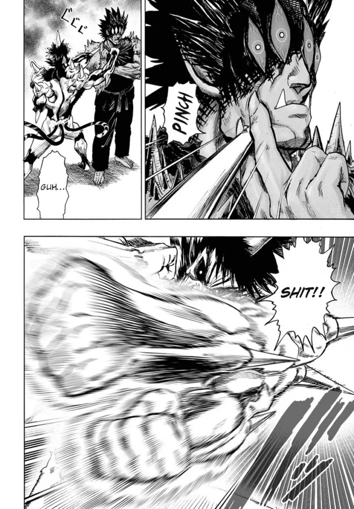 Gouketsu blocks another piercing attack from Bakuzan as he continues to attack him with another punch.