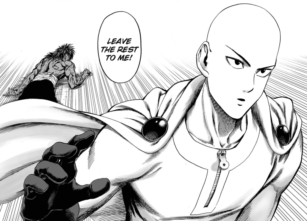 Saitama, with a serious face, tells Suiryu to leave the rest to him.