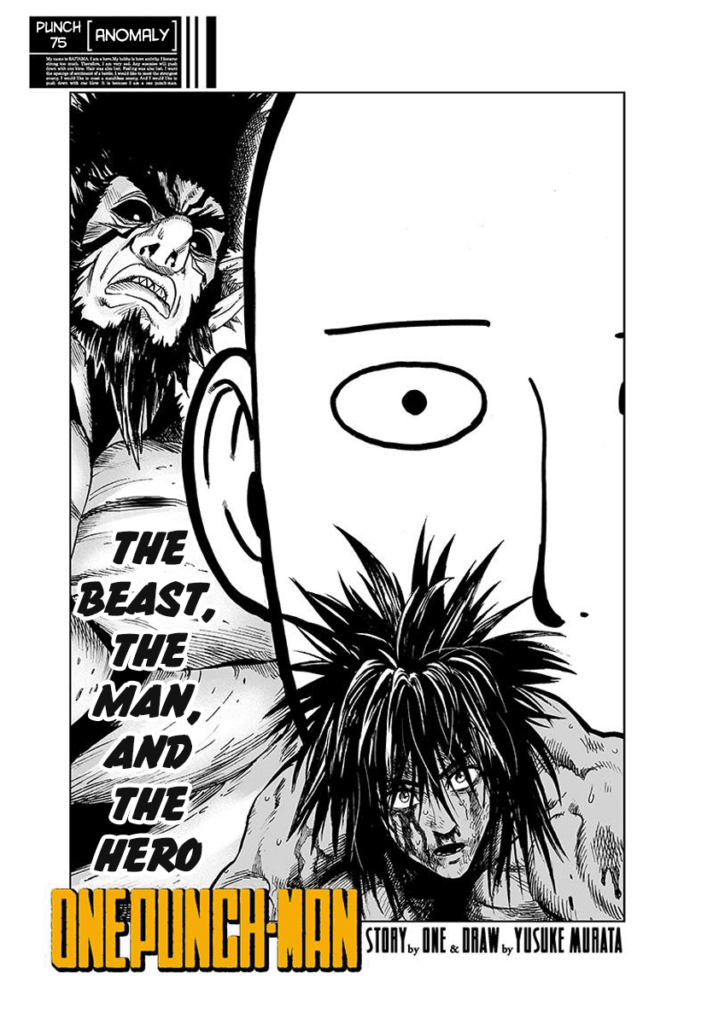 The cover image features a monsterized Bakuzan, a massive head of Saitama, and a worn-out, beaten Suiryu.