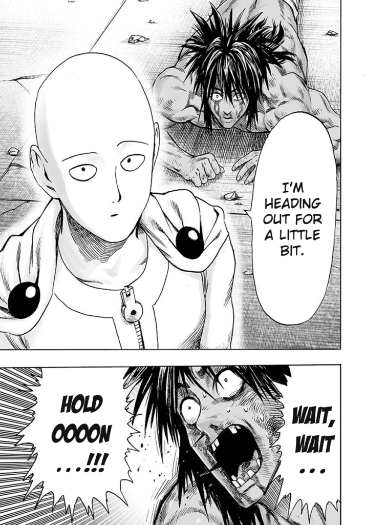 Saitama starts walking, but Suiryu nervously calls him out to stop.