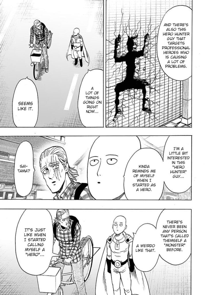 Saitama also updates King about the news from the H.A. about a hero hunter.