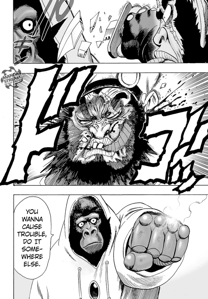 Heavy Kong's knife breaks after hitting Armoured Gorilla's face. His face also breaks after Heavy Kong punches him.