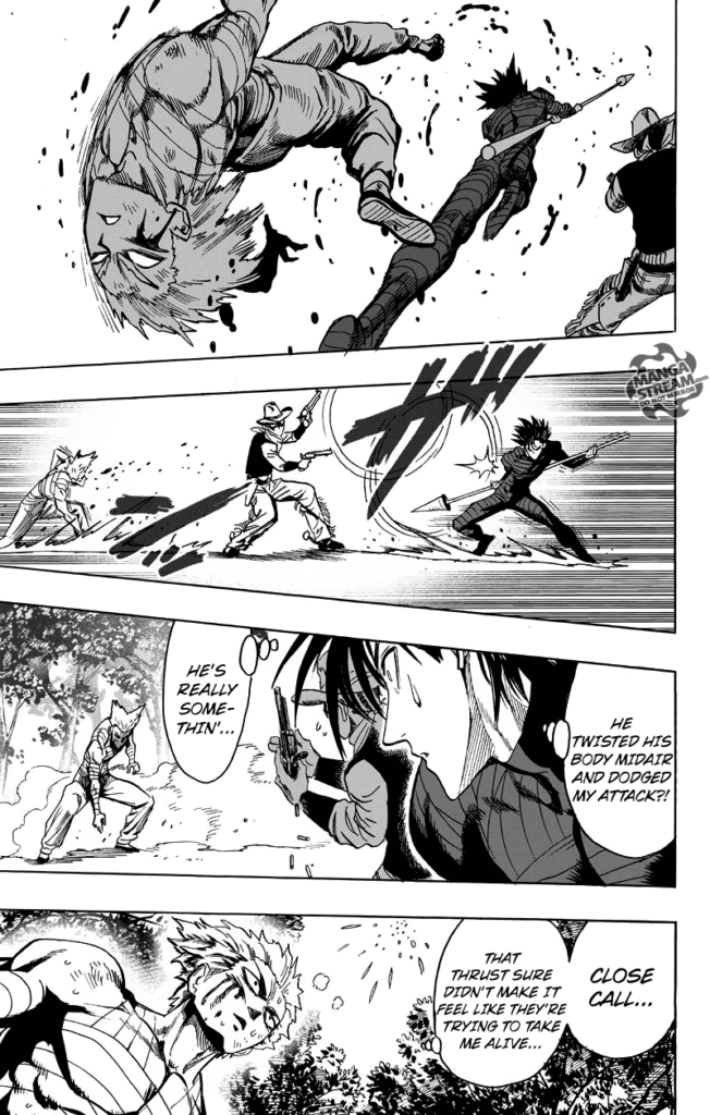 Garou lands on his feet while Stinger recognizes his skills.