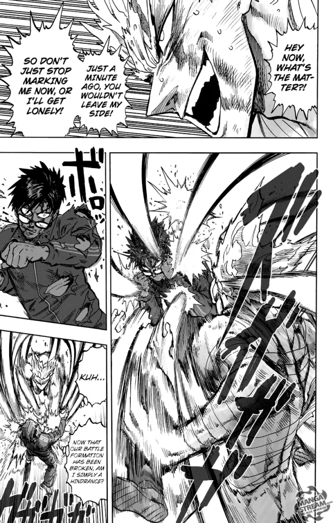 Garou attacks Glasses with a series of punches.