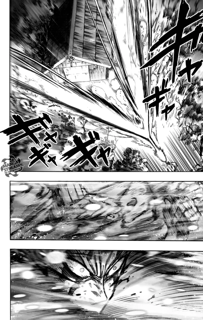 The bullets are not hitting the wooden shed as Garou deflects them.